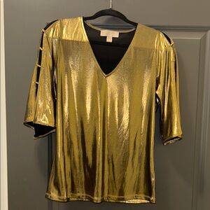 Michael Kors Gold Graphic Cut Out Blouse
